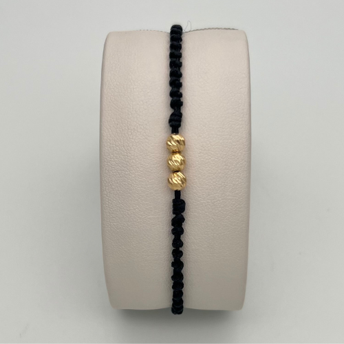 PULSERA TEJIDA CON BALINES DIAMANTADOS EN ORO DE 18K