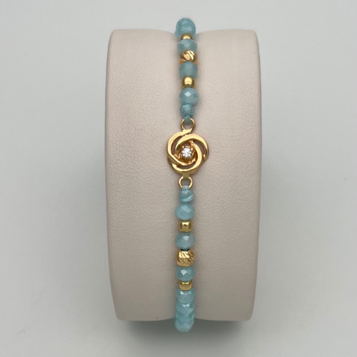 PULSERA TEJIDA CON DIJE ESPIRAL Y BALINES EN ORO DE 18K