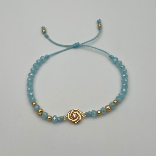 PULSERA TEJIDA CON DIJE ESPIRAL Y BALINES EN ORO DE 18K