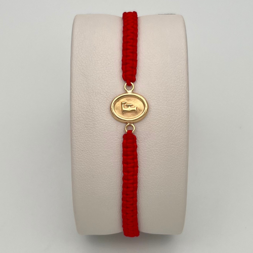 PULSERA TEJIDA CON DIJE INICIAL ¨F¨ EN ORO DE 18K