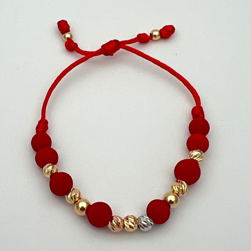 PULSERA TEJIDA CON BALINES EN TRES OROS DE 18K