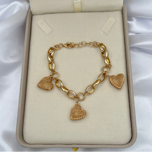 PULSERA MODELO «ROLL-ON» Y CORAZONES EN ORO ITALIANO DE 18K