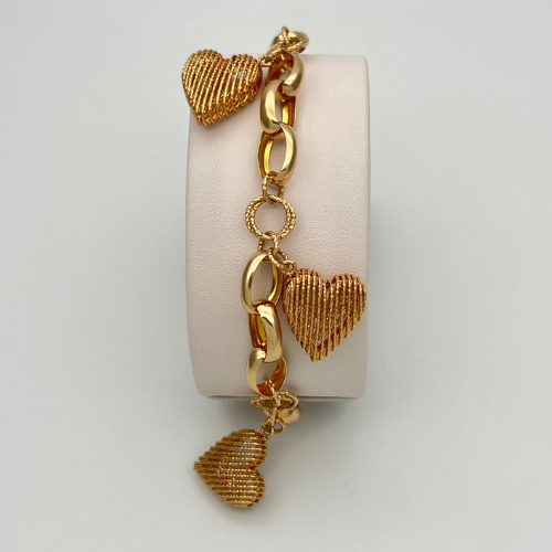 PULSERA MODELO «ROLL-ON» Y CORAZONES EN ORO ITALIANO DE 18K