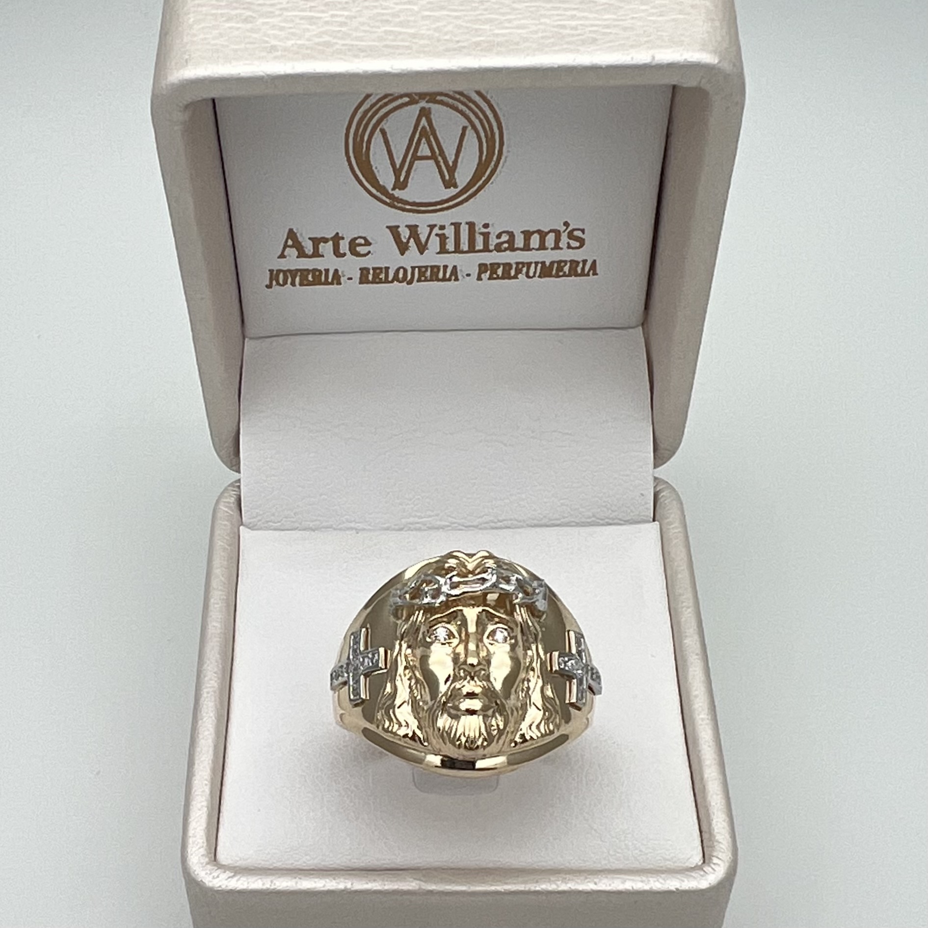 ANILLO CRISTO EN DOS OROS DE 18K