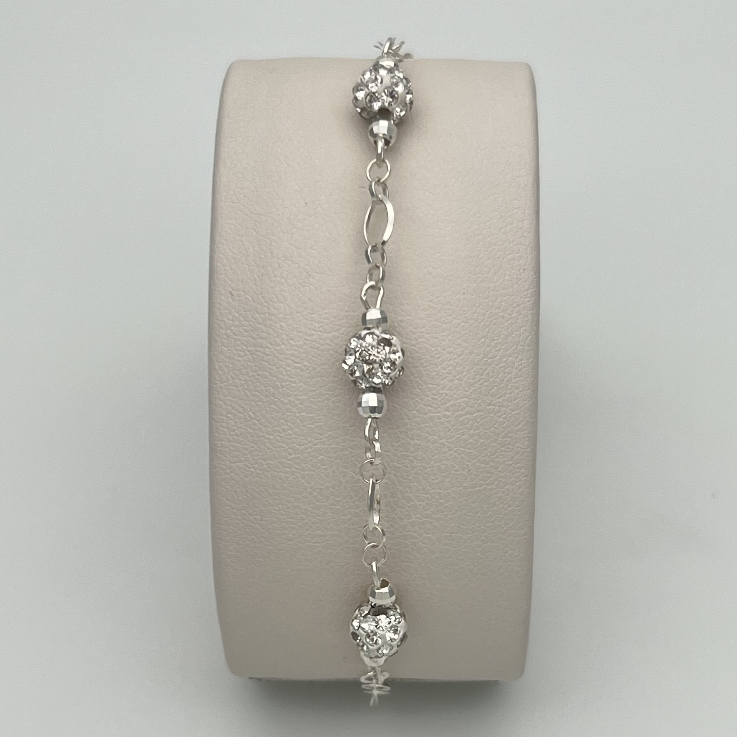 PULSERA BOLAS DE FUEGO CIRCONES BLANCOS EN PLATA