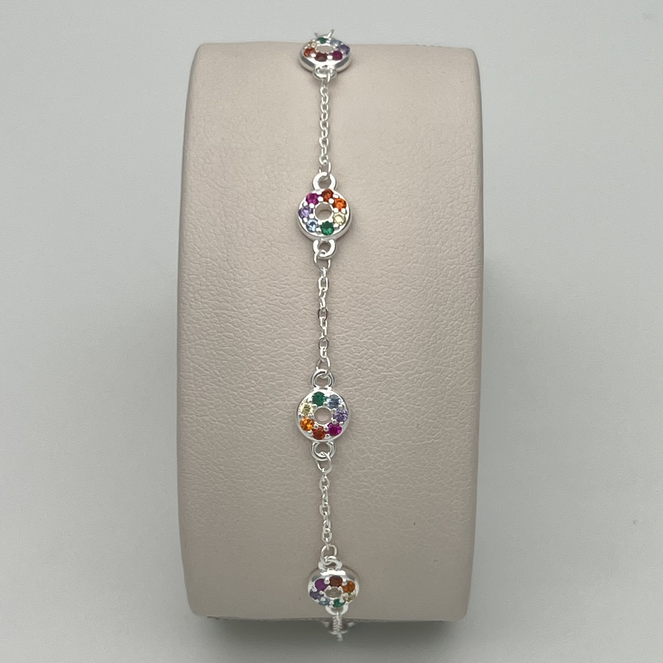PULSERA CIRCONES DE COLORES EN PLATA