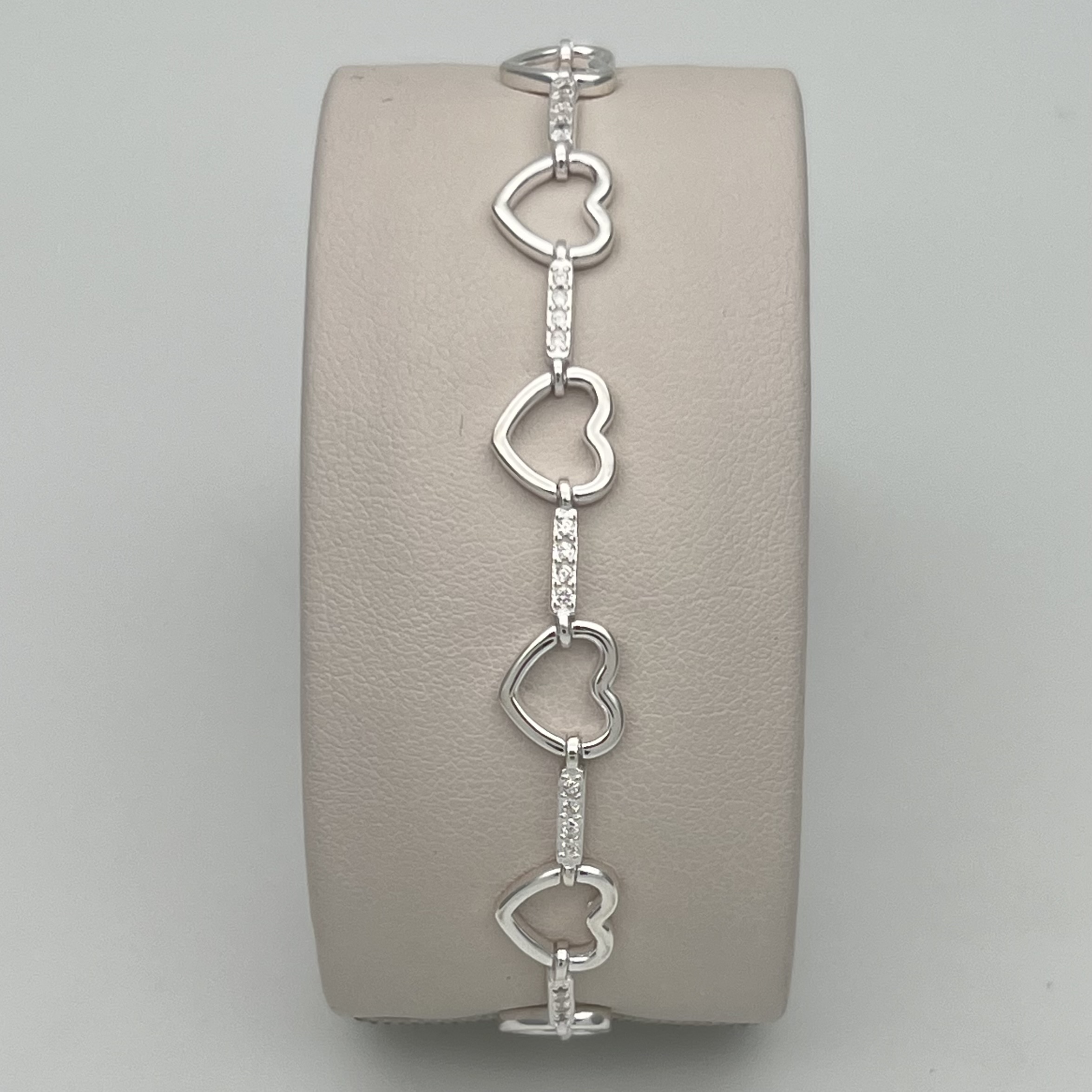 PULSERA CORAZONES CIRCONES BLANCOS EN PLATA